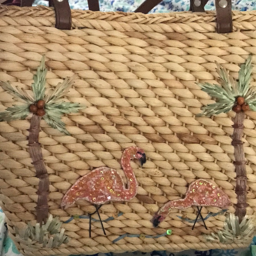 Cappelli Strawworld Purse with Flamingos